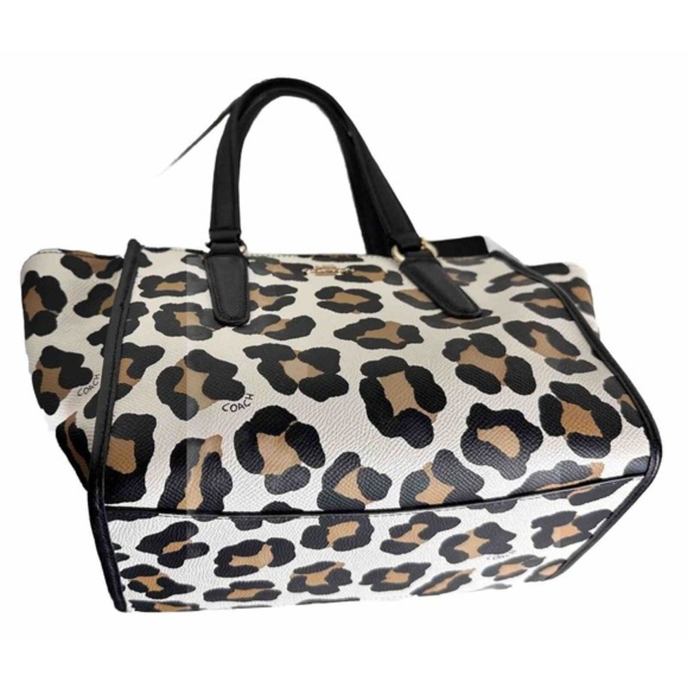Coach Mollie Tote 25 Leopard Print Coated Canvas Crossbody Handbag White‎ 41-13 - Picture 10 of 12